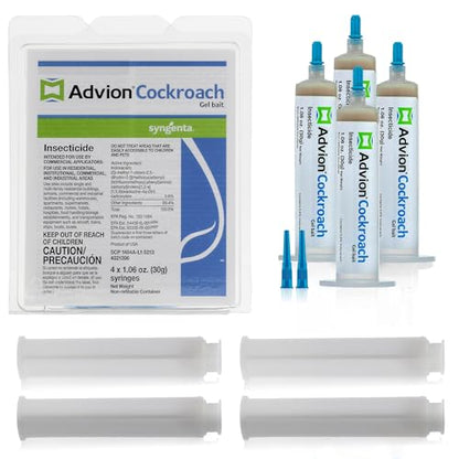 Advion Cockroach Gel Bait, 4 Tubes x 30-Grams, 4 Plunger and 4 Tips, German Roach Insect Pest Control, Indoor and Outdoor Use, Roach Killer Gel for American, German and Other Major Cockroach Species-UPStoxs